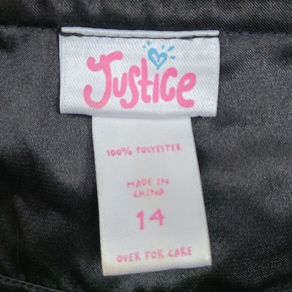 Justice Girls 14 Black Satin Sleeveless Fit & Flare Tier Ruffle Pink Heart Dress - Picture 10 of 11